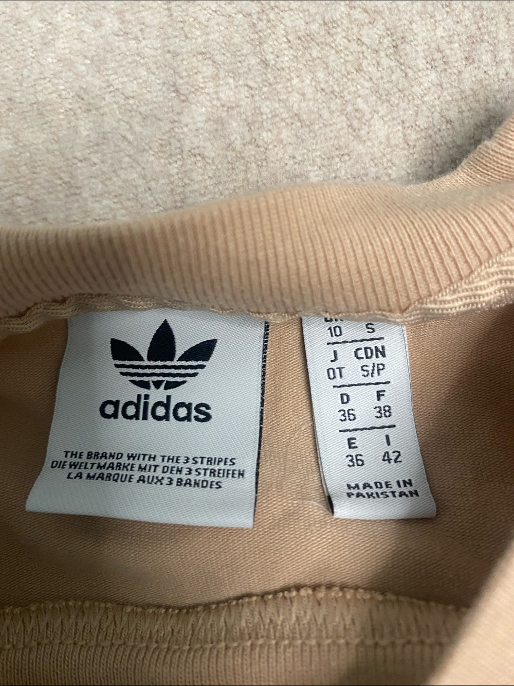 adidas women’s Beige Short Sleeve Tee with White Trefoil Logo - Picture 2 of 4